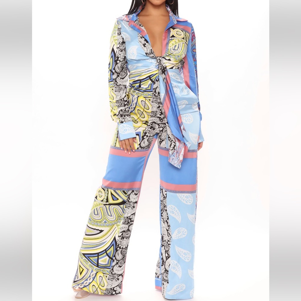 Fashion Nova St. Tropez Paisley Jumpsuit - Blue/Black